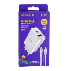 Мережевий Зарядний Пристрій Borofone BA56A PD 20W + QC3.0 Type-C to Lightning