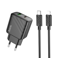 Мережевий Зарядний Пристрій Hoco CS23A 1USB/1USB-C PD/QC 30W+Type-C to Lightning 