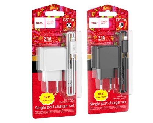 Мережевий Зарядний Пристрій Hoco CS11A 1USB 2.1A+USB to Lightning 