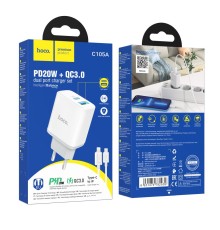 Мережевий Зарядний Пристрій Hoco C105A Stage dual port PD20W+QC3.0 Type-C to Lightning