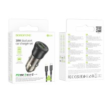 Автомобільний Зарядний Пристрій Borofone BZ25 1USB/1USB-C QC/PD38W+Type-C to Lightning 