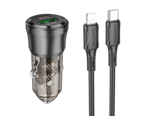 Автомобільний Зарядний Пристрій Borofone BZ25 1USB/1USB-C QC/PD38W+Type-C to Lightning Автомобільний Зарядний Пристрій Borofone BZ25 1USB/1USB-C QC/PD38W+Type-C to Lightning