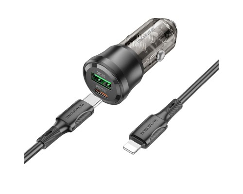 Автомобільний Зарядний Пристрій Borofone BZ25 1USB/1USB-C QC/PD38W+Type-C to Lightning Автомобільний Зарядний Пристрій Borofone BZ25 1USB/1USB-C QC/PD38W+Type-C to Lightning