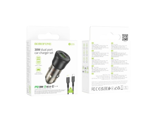 Автомобільний Зарядний Пристрій Borofone BZ25 1USB/1USB-C QC/PD38W+Type-C to Lightning Автомобільний Зарядний Пристрій Borofone BZ25 1USB/1USB-C QC/PD38W+Type-C to Lightning