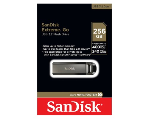 Flash SanDisk USB 3.2 Extreme GO 256Gb (R-400Mb/s, W-240Mb/s) Black (SDCZ810-256G-G46) 