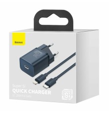 Мережевий зарядний пристрій Baseus Super Si 1C 20W With Simple Wisdom Data Cable Type-C/iP 1m Blue (TZCCSUP-B03)