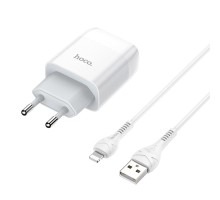 Мережевий зарядний пристрій HOCO C73A Glorious dual port charger set (iP)(EU) White (6931474713056)