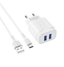 Мережевий зарядний пристрій BOROFONE BA37A Speedy dual port charger(Type-C) White (BA37ACW)
