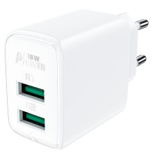 Мережевий зарядний пристрій ACEFAST A33 QC18W (USB-A+USB-A) dual port charger White (AFA33W)