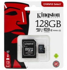microSDXC (UHS-1) Kingston Canvas Select 128Gb class 10  (R-80MB/s) (adapter SD) (SDCS/128GB)