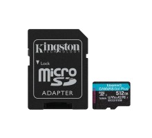 microSDXC (UHS-1 U3) Kingston Canvas Go Plus 512Gb class 10 A2 V30 (R170MB/s, W90MB/s) (adapter SD) (SDCG3/512GB) 
