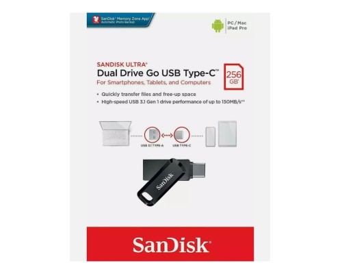 USB флеш накопичувач SanDisk 256GB Ultra Dual Drive Go USB 3.1/Type C (SDDDC3-256G-G46) 