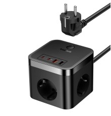 Мережевий зарядний пристрій Baseus PowerCombo Cube Power Strip 3AC+2U+2C 30W 1.5m EU Cluster Black (E00066400117-00)