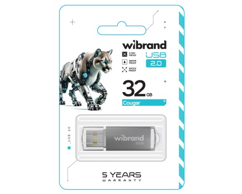 USB флеш накопичувач Wibrand 32GB Cougar Silver USB 2.0 (WI2.0/CU32P1S) 