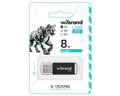 USB флеш накопичувач Wibrand 8GB Cougar Black USB 2.0 (WI2.0/CU8P1B) 