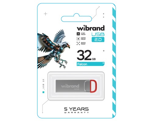 USB флеш накопичувач Wibrand 32GB Falcon Silver-Red USB 2.0 (WI2.0/FA32U7R) 