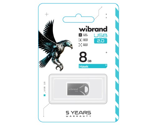 USB флеш накопичувач Wibrand 8GB Hawk Silver USB 2.0 (WI2.0/HA8M1S) 