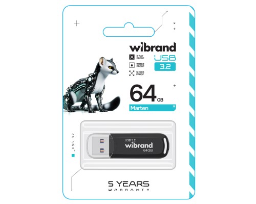 USB флеш накопичувач Wibrand 64GB Marten Black USB 3.2 Gen 1 (USB 3.0) (WI3.2/MA64P10B) 