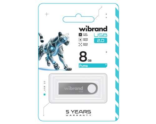 USB флеш накопичувач Wibrand 8GB Puma Silver USB 2.0 (WI2.0/PU8U1S) 