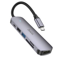 USB-хаб HOCO HB28 Type-C multi-function converter(HDTV+USB3.0+USB2.0+SD+TF+PD) Metal Gray (6931474769336) 