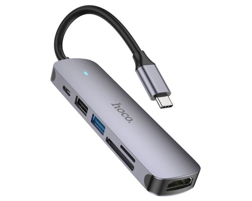 USB-хаб HOCO HB28 Type-C multi-function converter(HDTV+USB3.0+USB2.0+SD+TF+PD) Metal Gray (6931474769336) 