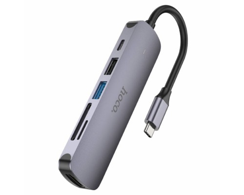 USB-хаб HOCO HB28 Type-C multi-function converter(HDTV+USB3.0+USB2.0+SD+TF+PD) Metal Gray (6931474769336) 