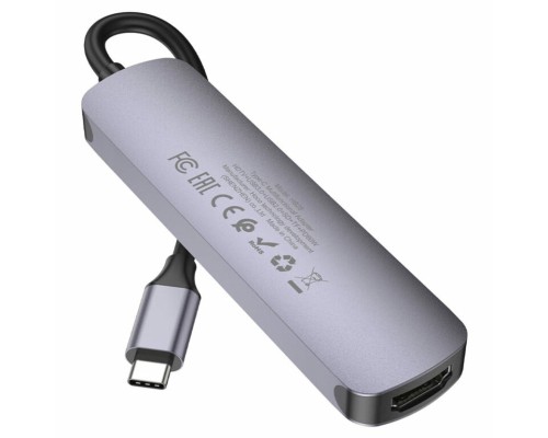 USB-хаб HOCO HB28 Type-C multi-function converter(HDTV+USB3.0+USB2.0+SD+TF+PD) Metal Gray (6931474769336) 