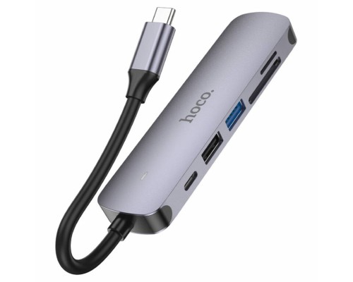 USB-хаб HOCO HB28 Type-C multi-function converter(HDTV+USB3.0+USB2.0+SD+TF+PD) Metal Gray (6931474769336) 