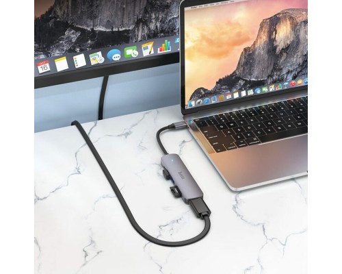 USB-хаб HOCO HB28 Type-C multi-function converter(HDTV+USB3.0+USB2.0+SD+TF+PD) Metal Gray (6931474769336) 