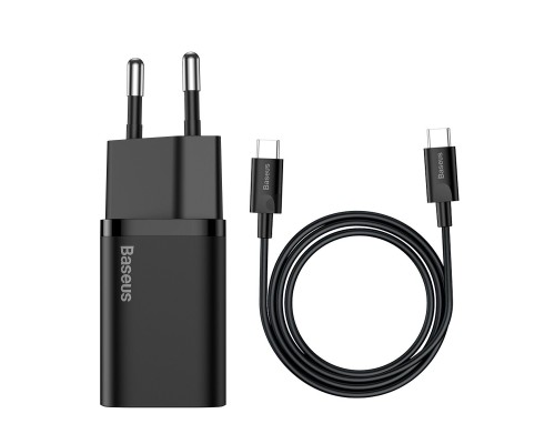 Мережевий зарядний пристрій Baseus Super Si Quick Charger 1C 25W EU Sets Black(With Mini White Cable Type-C to Type-C 3A 1m Black) (TZCCSUP-L01) Мережевий зарядний пристрій Baseus Super Si Quick Charger 1C 25W EU Sets Black(With Mini White Cable Type-C to Type-C 3A 1m Black) (TZCCSUP-L01)