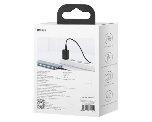 Мережевий зарядний пристрій Baseus Super Si Quick Charger 1C 25W EU Sets Black(With Mini White Cable Type-C to Type-C 3A 1m Black) (TZCCSUP-L01) Мережевий зарядний пристрій Baseus Super Si Quick Charger 1C 25W EU Sets Black(With Mini White Cable Type-C to Type-C 3A 1m Black) (TZCCSUP-L01)