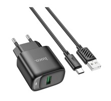 Мережевий зарядний пристрій HOCO C140A Smart single port QC3.0 charger set(Type-C)(EU) Black (6942007627825)