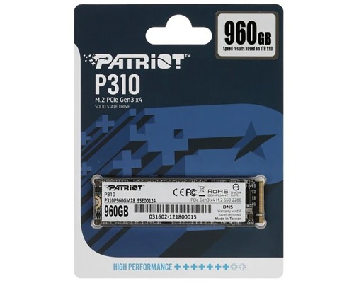 SSD M.2 Patriot P310 960GB NVMe 2280 PCIe 3.0x4 3D NAND TLC (P310P960GM28) SSD M.2 Patriot P310 960GB NVMe 2280 PCIe 3.0x4 3D NAND TLC (P310P960GM28)