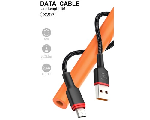 Кабель WUW-X203 USB Micro 2,4A 1m black (6972573336197) Кабель WUW-X203 USB Micro 2,4A 1m black (6972573336197)