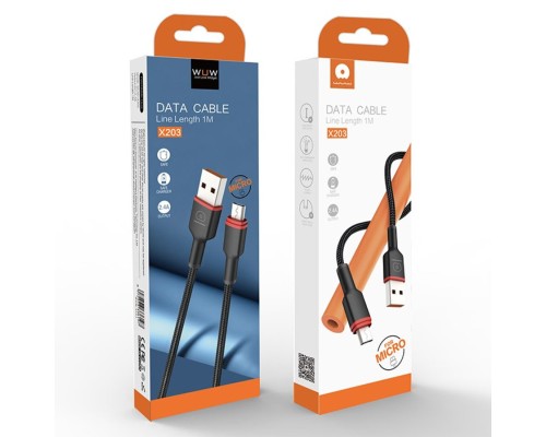 Кабель WUW-X203 USB Micro 2,4A 1m black (6972573336197) Кабель WUW-X203 USB Micro 2,4A 1m black (6972573336197)
