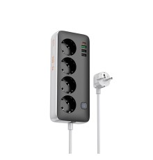 Мережевий подовжувач HOCO AC22 Sunlight 4-bit(PD30W/1C3A) desktop socket(EU/GER) Black (6942007629782)
