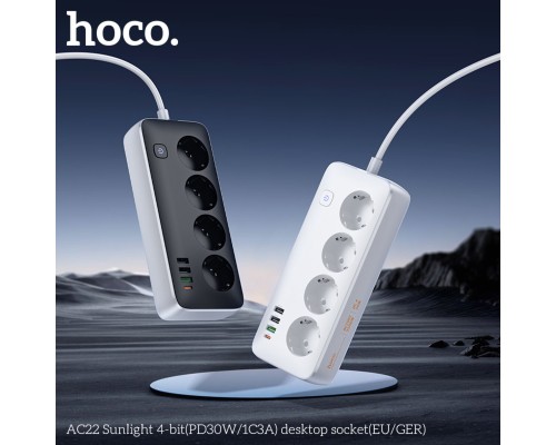 Мережевий подовжувач HOCO AC22 Sunlight 4-bit(PD30W/1C3A) desktop socket(EU/GER) Black (6942007629782) Мережевий подовжувач HOCO AC22 Sunlight 4-bit(PD30W/1C3A) desktop socket(EU/GER) Black (6942007629782)