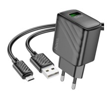 Мережевий зарядний пристрій HOCO CS21A Rich single port QC3.0 charger set(Micro)(EU) Black (6942007609890)