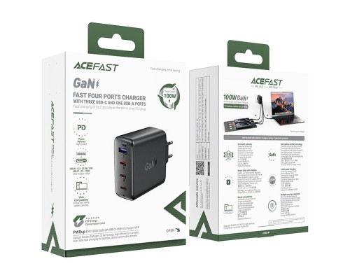 Мережевий зарядний пристрій ACEFAST A94 PD100W GaN (3*USB-C+USB-A) charger Black (6974316283133) Мережевий зарядний пристрій ACEFAST A94 PD100W GaN (3*USB-C+USB-A) charger Black (6974316283133)