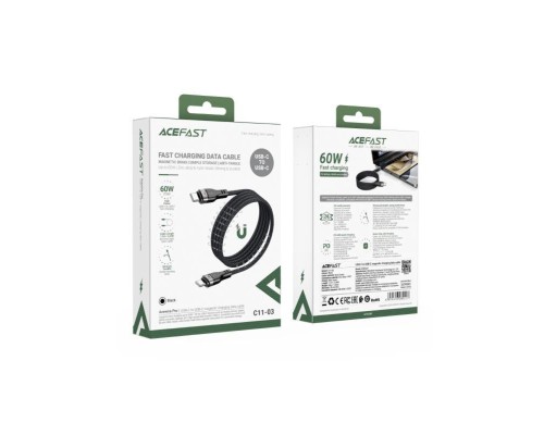 Кабель ACEFAST C11-03 Type-C to Type-C 3A, 60W, 1.2m, nylon + PVC, zinc connectors, Black (6974316280217) Кабель ACEFAST C11-03 Type-C to Type-C 3A, 60W, 1.2m, nylon + PVC, zinc connectors, Black (6974316280217)