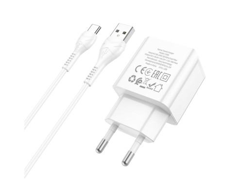 Мережевий зарядний пристрій HOCO C98A Proton single port QC3.0 charger set(Type-C) White (6931474766878) Мережевий зарядний пристрій HOCO C98A Proton single port QC3.0 charger set(Type-C) White (6931474766878)