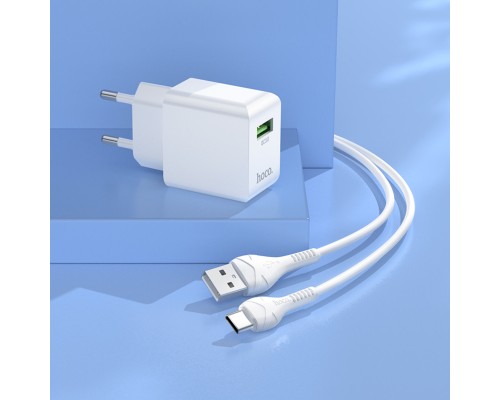 Мережевий зарядний пристрій HOCO C98A Proton single port QC3.0 charger set(Type-C) White (6931474766878) Мережевий зарядний пристрій HOCO C98A Proton single port QC3.0 charger set(Type-C) White (6931474766878)