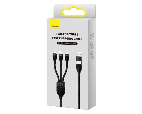 Кабель Baseus Flash Series Ⅱ Two-for-three Charging Cable U+C to M+L+C 100W 1.2m Black (CASS030101) Кабель Baseus Flash Series Ⅱ Two-for-three Charging Cable U+C to M+L+C 100W 1.2m Black (CASS030101)