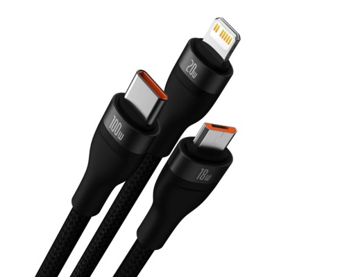 Кабель Baseus Flash Series Ⅱ Two-for-three Charging Cable U+C to M+L+C 100W 1.2m Black (CASS030101) Кабель Baseus Flash Series Ⅱ Two-for-three Charging Cable U+C to M+L+C 100W 1.2m Black (CASS030101)