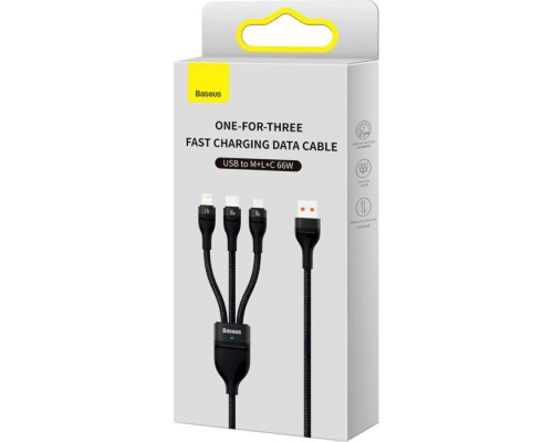 Кабель Baseus Flash Series Ⅱ One-for-three Fast Charging Data Cable USB to M+L+C 100W 1.2m Black (CASS030001) Кабель Baseus Flash Series Ⅱ One-for-three Fast Charging Data Cable USB to M+L+C 100W 1.2m Black (CASS030001)
