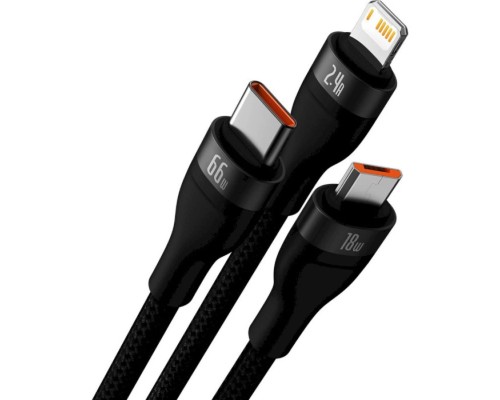 Кабель Baseus Flash Series Ⅱ One-for-three Fast Charging Data Cable USB to M+L+C 100W 1.2m Black (CASS030001) Кабель Baseus Flash Series Ⅱ One-for-three Fast Charging Data Cable USB to M+L+C 100W 1.2m Black (CASS030001)