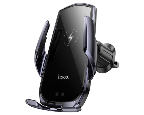 Тримач для мобiльного з БЗП HOCO CA202 Plus Enlightener infrared induction wireless charging car holder(air outlet) Black metal gray (6942007623469)