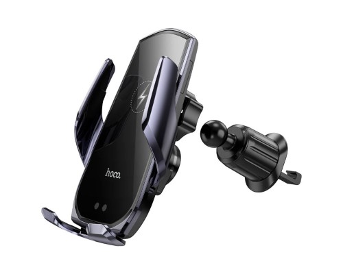 Тримач для мобiльного з БЗП HOCO CA202 Plus Enlightener infrared induction wireless charging car holder(air outlet) Black metal gray (6942007623469)