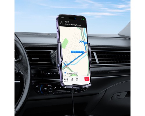 Тримач для мобiльного з БЗП HOCO CA202 Plus Enlightener infrared induction wireless charging car holder(air outlet) Black metal gray (6942007623469)