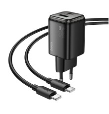 Мережевий зарядний пристрій HOCO N53 Monsoon PD30W+QC3.0 charger set(C to C) Black (6942007630467 )